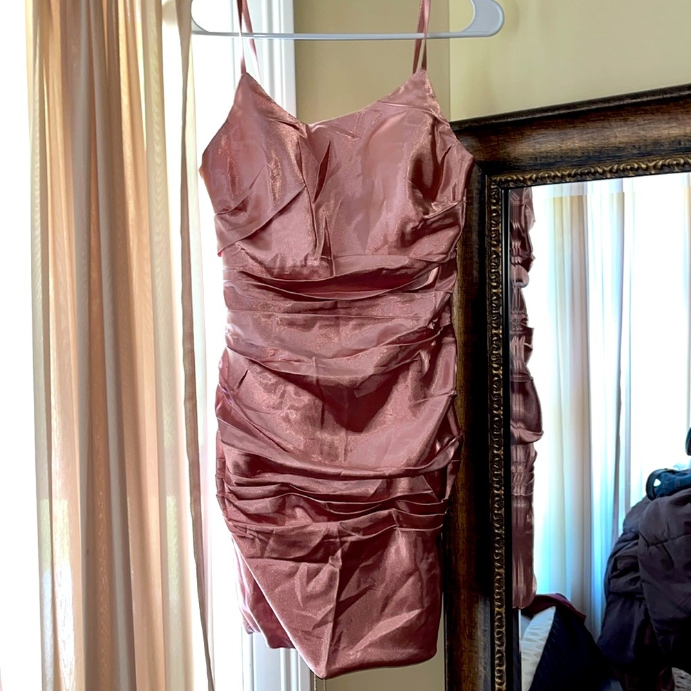 Satin Pink Scrunched Mini Dress